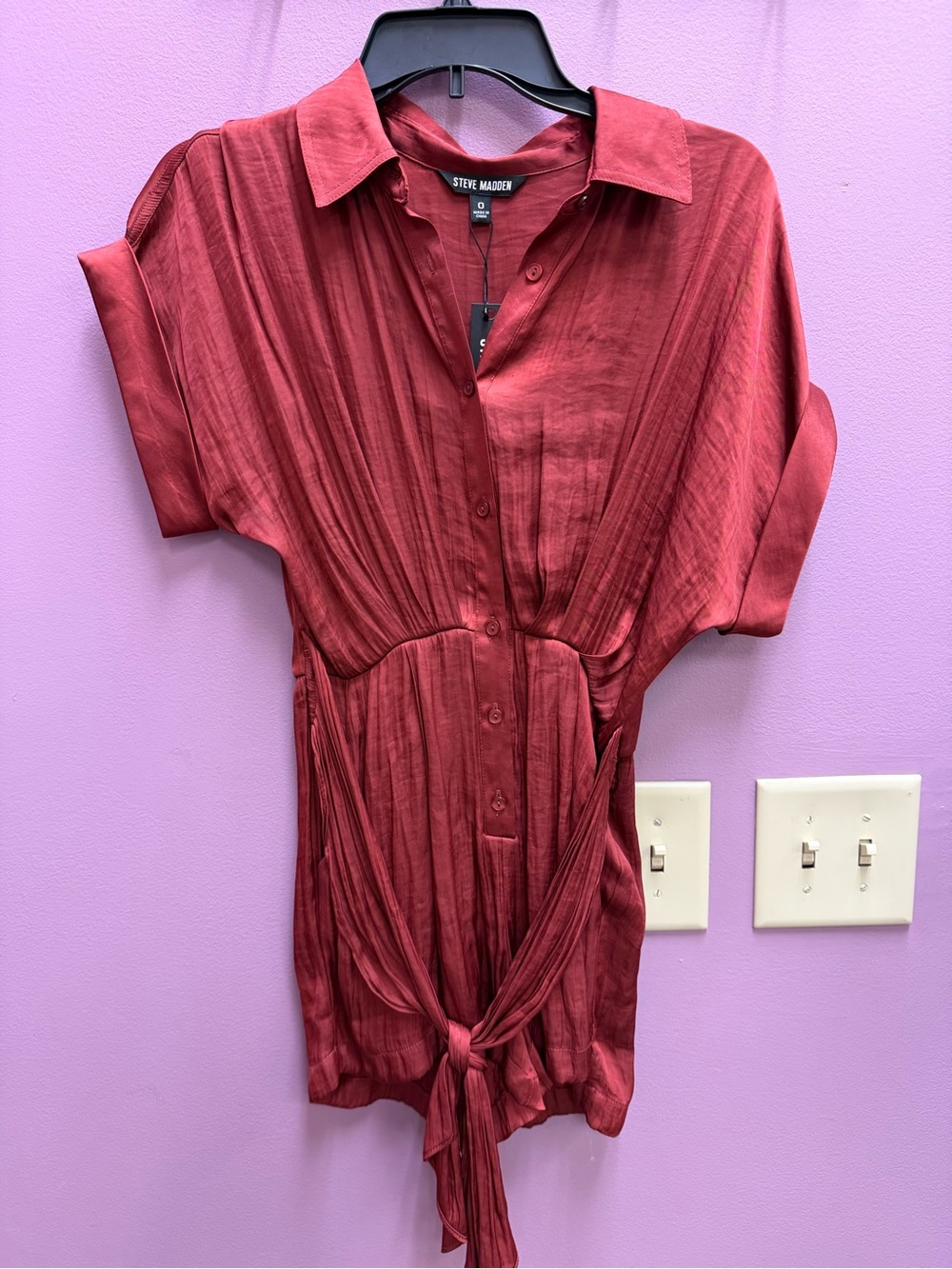 Steve Madden Burgundy Tie-Front Button-Down Shirt